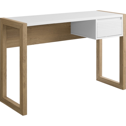 46" Fluted Drawer Writing Desk in English Oak & White