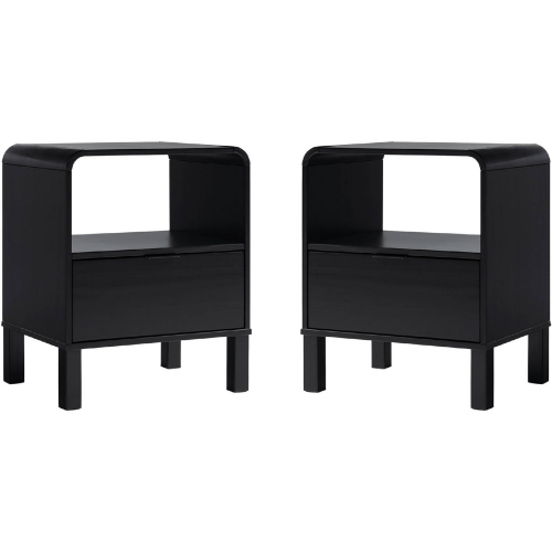 Elias 24" Rounded Edge 1 Drawer Nightstand in Black Finish Wood (Set of 2)