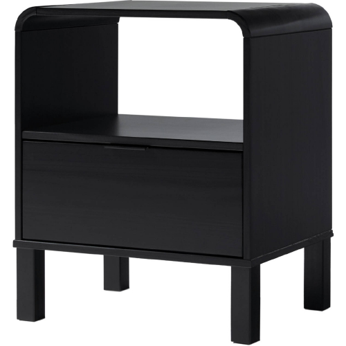 Elias 24" Rounded Edge 1 Drawer Nightstand in Black Finish Wood