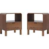 Elias 24" Rounded Edge 1 Drawer Nightstand in Brown Finish Wood (Set of 2)