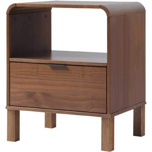 Elias 24" Rounded Edge 1 Drawer Nightstand in Brown Finish Wood