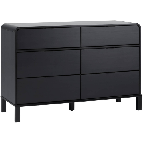 Elias 6 Drawer Dresser with Curved Top in Black Finish Wood