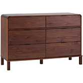 Elias 6 Drawer Dresser with Curved Top in Brown Finish Wood
