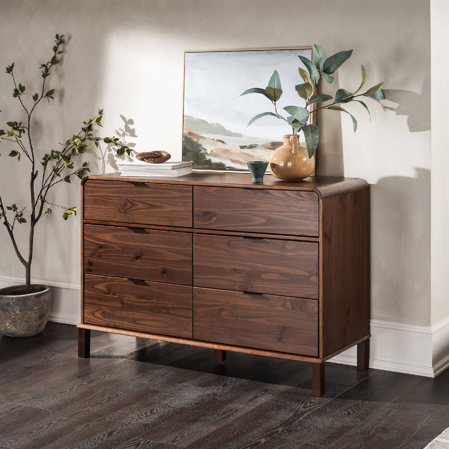 walker edison drawer mid century modern wood dresser Walker Edison Modern Solid Wood 6-Drawer Dresser with Metal Handles