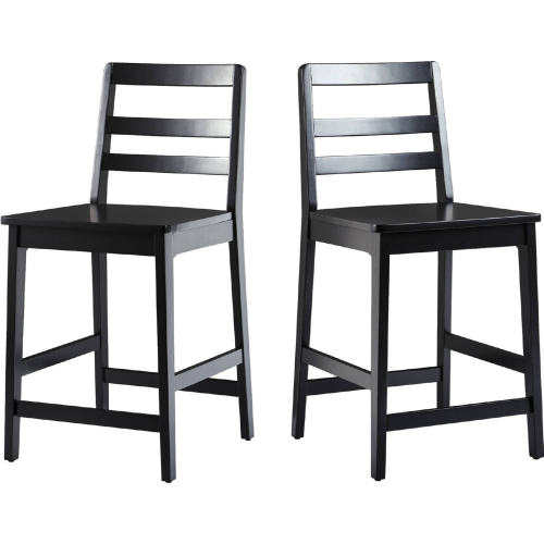 Erekson Ladder Back Counter Stool in Black Finish Wood (Set of 2)