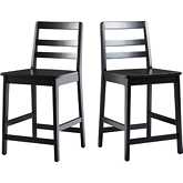 Erekson Ladder Back Counter Stool in Black Finish Wood (Set of 2)