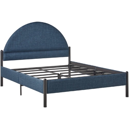 Gastonia Queen Bed with Arched Headboard in Blue Fabric & Metal