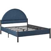 Gastonia Queen Bed with Arched Headboard in Blue Fabric & Metal