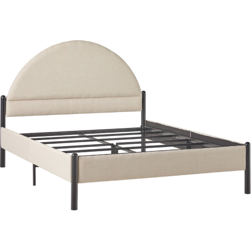 Gastonia Queen Bed with Arched Headboard in Oatmeal Fabric & Metal