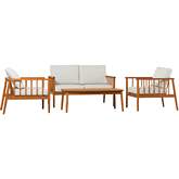 Circa Outdoor 4 Piece Loveseat Set in Brown Wood & Neutral Fabric