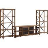 Metal X Entertainment Center with 70" Glass Door TV Stand in Reclaimed Barnwood