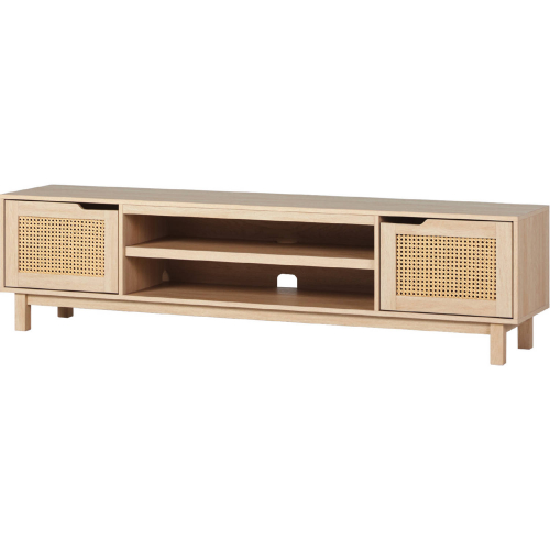 Hamkke 70" 2 Door TV Stand in Coastal Oak Finish & Rattan