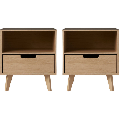 Hans 1 Drawer Nightstand in Light Wood Finish (Set of 2)