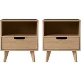 Hans 1 Drawer Nightstand in Light Wood Finish (Set of 2)
