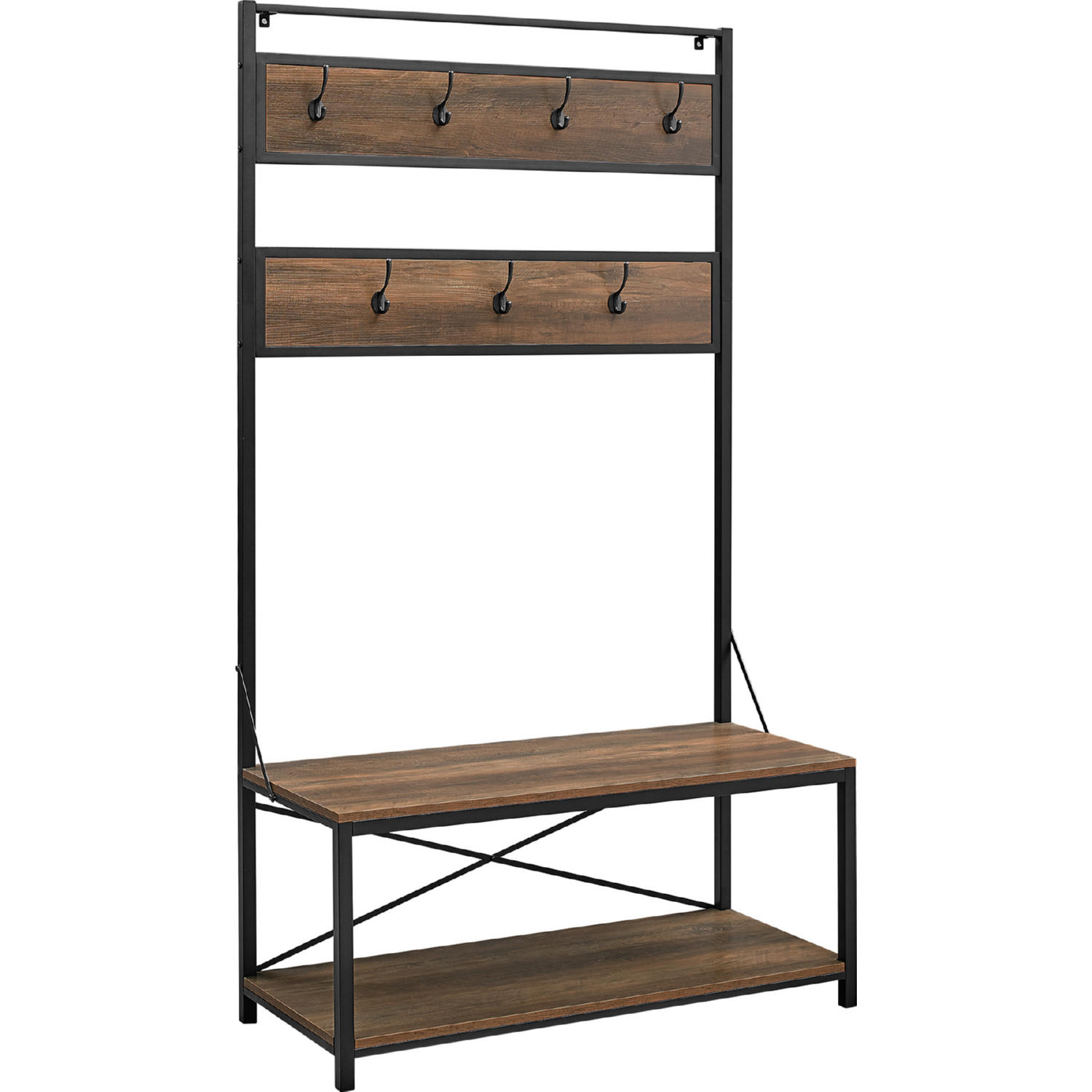 Walker Edison HT72MWRO 40" Rustic Wood Hall Tree in Rustic Oak