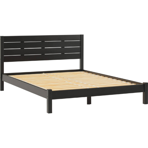 Isla Queen Bed with Slatted Headboard in Black Finish Pine