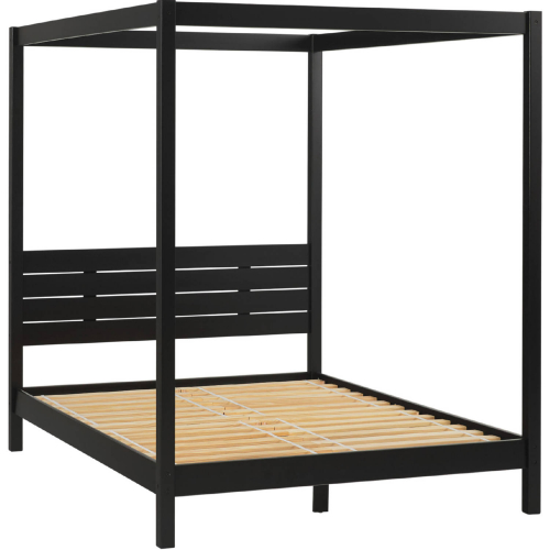 Isla Queen Bed with Slatted Headboard & Canopy in Black Finish Pine