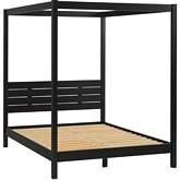 Isla Queen Bed with Slatted Headboard & Canopy in Black Finish Pine