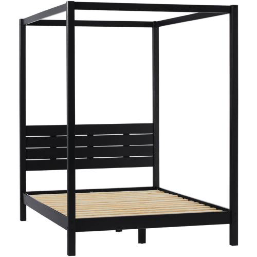 Isla Full Canopy Bed with Slatted Headboard in Black