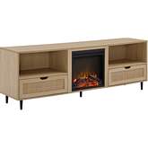 Jillian 70" Fireplace TV Stand Console in Coastal Oak & Rattan