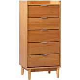 Lee Tall 5 Drawer Chest with Gallery Top in Caramel Finish Wood