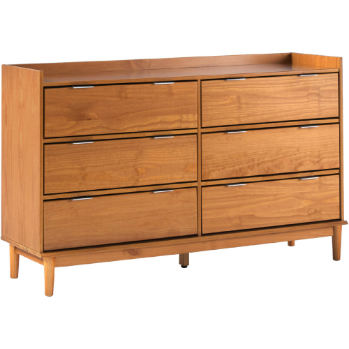 Lee 55" 6 Drawer Chest with Gallery Top in Caramel Finish Wood