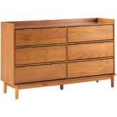 Lee 55" 6 Drawer Chest with Gallery Top in Caramel Finish Wood