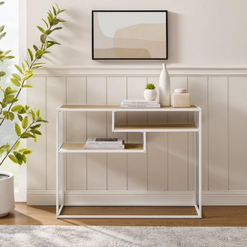 Maya Floating Shelf Console Table in Coastal Oak Finish & White