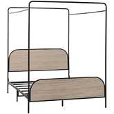 Metro Queen Canopy Bed in Smoked Oak Finish Wood & Black Bent Metal