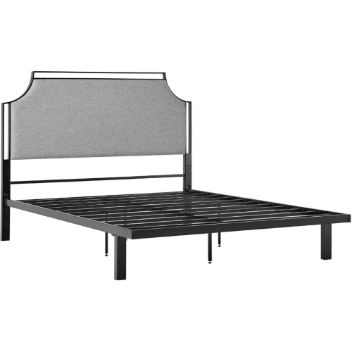 Mimi Queen Bed in Grey Fabric & Black Metal