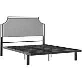 Mimi Queen Bed in Grey Fabric & Black Metal