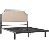 Mimi Queen Bed in Tan Fabric & Black Metal