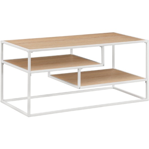 Maya 40" Coffee Table in Coastal Oak Finish & White Metal