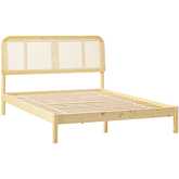 Neru Queen Platform Bed with Rattan Headboard Insert in Natural Finish Wood