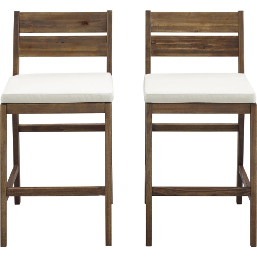 Outdoor Counter Stool in Dark Brown Acacia Wood & Neutral Fabric (Set of 2)