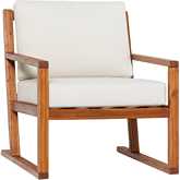 Prenton Outdoor Slat Back Club Chair in Brown Finish Wood & Neutral Fabric