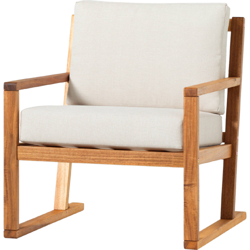 Prenton Outdoor Slat Back Club Chair in Natural Finish Wood & Neutral Fabric