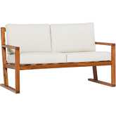 Prenton Outdoor Slat Back Loveseat in Brown Finish Wood & Neutral Fabric