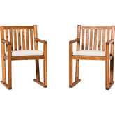 Prenton Outdoor Slat Back Dining Chair in Brown Wood & Neutral Fabric (Set of 2)