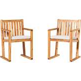 Prenton Outdoor Slat Back Dining Chair in Natural Wood & Neutral Fabric (Set of 2)