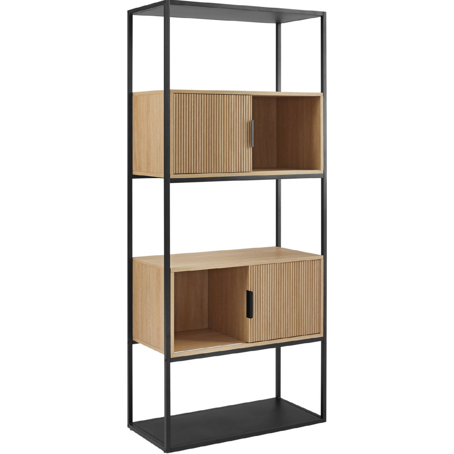 Walker Edison REEH8GCO Reema Tall Bookcase in Coastal Oak Finish & Black