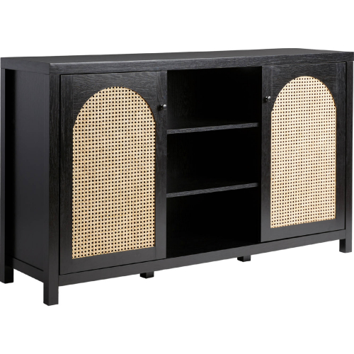 Sasha 58" 2 Door Sideboard with Arched Rattan Panels in Black Finish