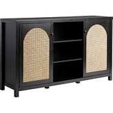 Sasha 58" 2 Door Sideboard with Arched Rattan Panels in Black Finish