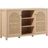 Sasha 58" 2 Door Sideboard with Arched Rattan Panels in Coastal Oak Finish