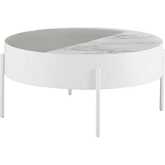 Tempestes 33" Sliding Top Drum Coffee Table in Faux Marble, White & Fluted Glass