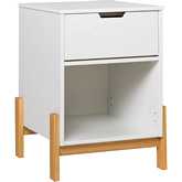Tanner 1 Drawer Nightstand in White Finish Pine Wood