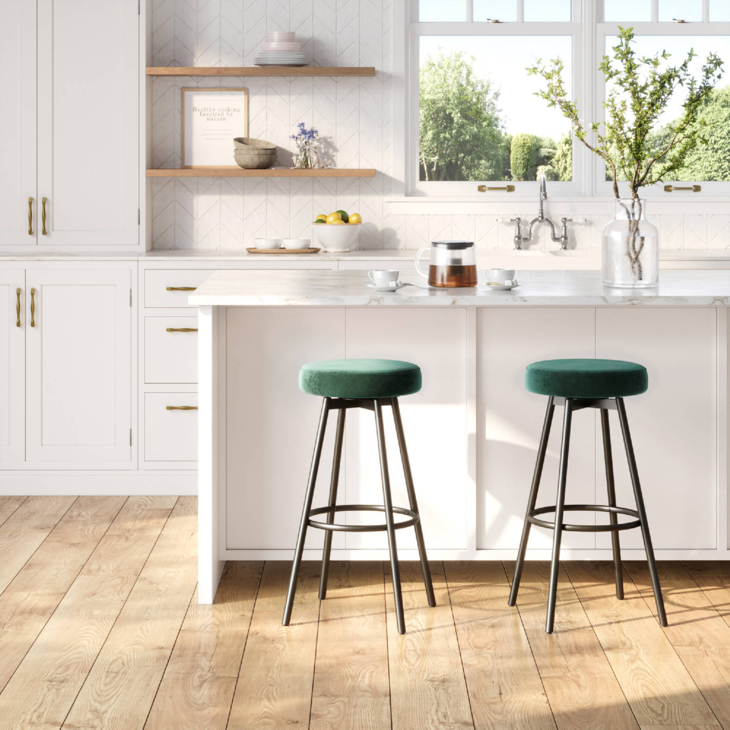 Walker Edison TWYD7DEM Twyla Swivel Seat Bar Stool in Emerald