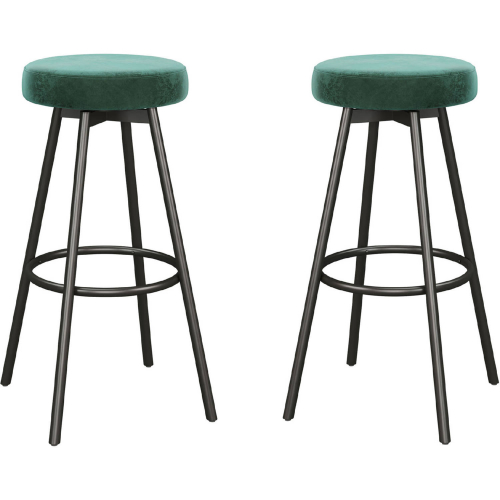 Twyla Swivel Seat Bar Stool in Emerald Green Velvet & Metal (Set of 2)
