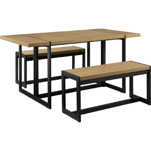 Vance 3 Piece Dining Set with Benches in Coastal Oak Finish & Black