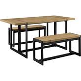 Vance 3 Piece Dining Set with Benches in Coastal Oak Finish & Black